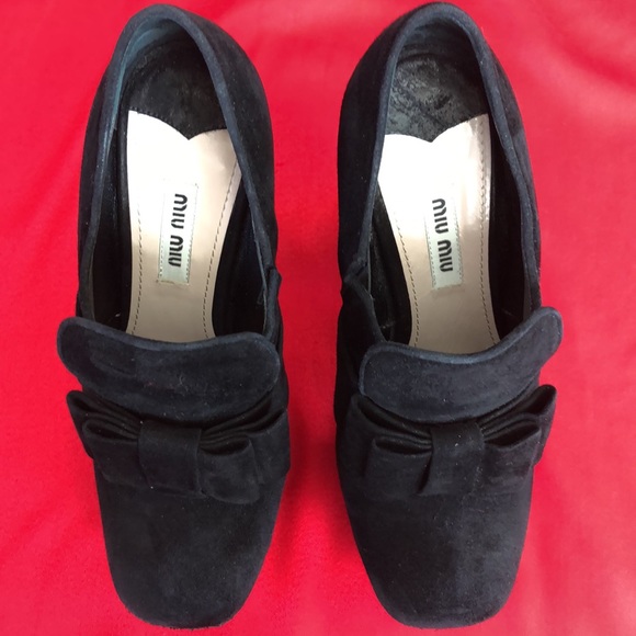 Mic Miu black suede bow booties with glitter platform - Picture 4 of 11